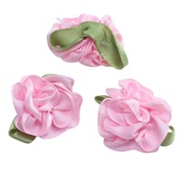 200 buah bunga buatan tangan pita Satin bunga dengan daun untuk pakaian pakaian pakaian topi aksesori dekorasi