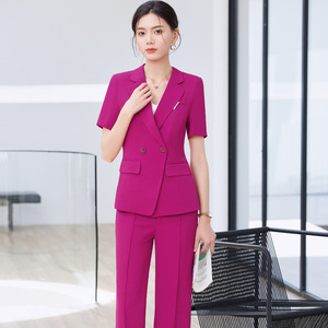 Women's Green Short Sleeve Blazer Suit <b>Set</b> Summer Breathable <b>Office</b> Lady Style Worsted Fabric - Product Image 2
