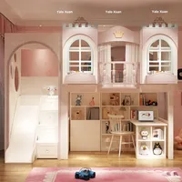 Lit mezzanine avec bureau sous un lit superposé avec armoire coulissante Conception personnalisée de lits avec bureaux sous mobilier à thème chambre d'enfants