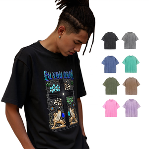 T-shirt unisexe Shengshi en coton 320g, lavage à l'acide, tendances régulières, col rond, gym, sans rétrécissement avec logo personnalisé, t-shirt en vrac décontracté pour adultes - Product Image 1