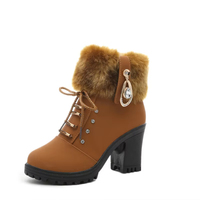 2024 automne et hiver nouveau talon épais bottines côté fermeture éclair mode bottes à talons hauts en peluche bottes chaudes femmes