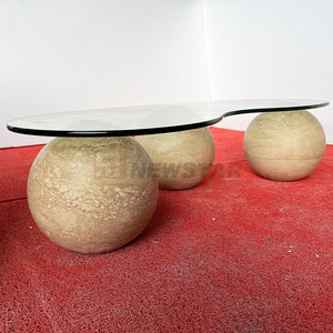 Mobili in pietra su misura 3 palle Set a bassa altezza sfera rotonda forma Beige travertino palla in marmo naturale tavolino da caffè - Product Image 2