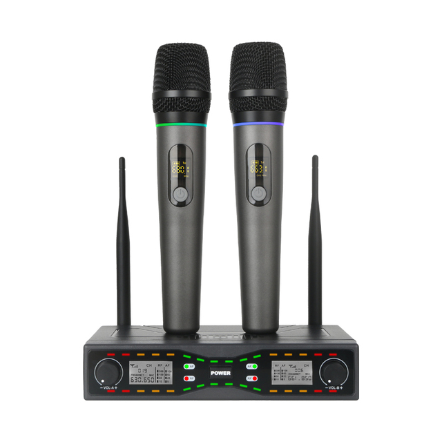 UHF Wireless Microphone System Dual Handheld Mic Rechargeable 18650 Battery Stable Signal for Karaoke Stage DJ Use