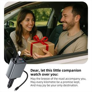 Pd 78w 고속 충전 4 in 1 개폐식 USB 자동차 충전기 유형 C 어댑터 휴대 전화 USB 케이블이있는 자동차 충전기 - Product Image 5