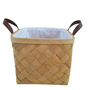 Hot sale wood Woven Storage /fruit/ Laundry with Cloth LINING natural basket