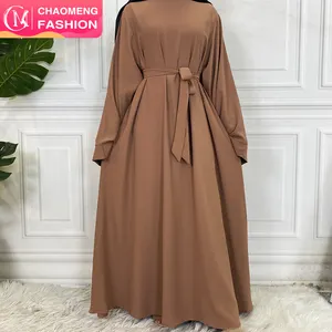 6394 # EID Abaya Dubai Turki Warna Solid Sederhana Sederhana Pakaian Islami Kaftan Gaun Muslim Abaya untuk Wanita