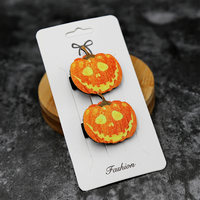 2 Buah/Set Jepit Rambut Cetak Felt Halloween 3.5Cm Jepit Rambut Gigi Ganda Benang Jepit Rambut Lucu untuk Dekorasi Rambut Cosplay Pesta Anak-anak
