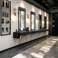 Ensemble complet de coiffure vintage pour homme: miroir vertical à cadre noir, station de coiffure et bureau d’opération