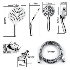 Ensemble de pommeau de douche avec douchette pluie et pistolet de pulvérisation, tuyau de 1500 mm, fonction pluie, finition chromée, pour salle de bain - Product Image 1