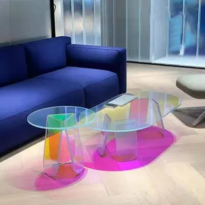 Fancy Luxury Colorful Acrylic Coffee Table Rainbow Fashion Nordic Clear Iridescence Modern Living Room Furniture Convertible