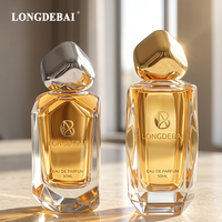 Flacon de parfum de luxe unique et haut de gamme, transparent, irrégulier, 30 ml, 50 ml, flacon de parfum en verre vide avec bouchon doré irrégulier unique