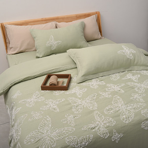 Embroidered Customizable Linen 4-Piece <strong>Bedding</strong> Set, French Washed Dew Linen, Bed Sheets &amp; Duvet Covers, <strong>Bedding</strong> Wholesale - Product Image 4