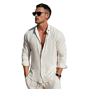 Ensemble chemise et pantalon en lin pour <span class=keywords><strong>homme</strong></span>, vente en gros d'usine, <span class=keywords><strong>tenue</strong></span> 2 pièces en lin pur avec logo personnalisé, respirant et décontracté pour commande en gros - Product Image 2