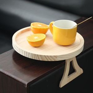 Wooden Armrest Tray Round Clip Tray For <b>Sofa</b> Lazy <b>Folding</b> Plate Storage Fruit Platter Simple Style - Product Image 1