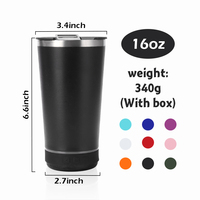 Tasses isothermes personnalisées en acier inoxydable réutilisables de 16 oz pour voyage en extérieur, avec ouvre-bouteille et haut-parleur sans fil