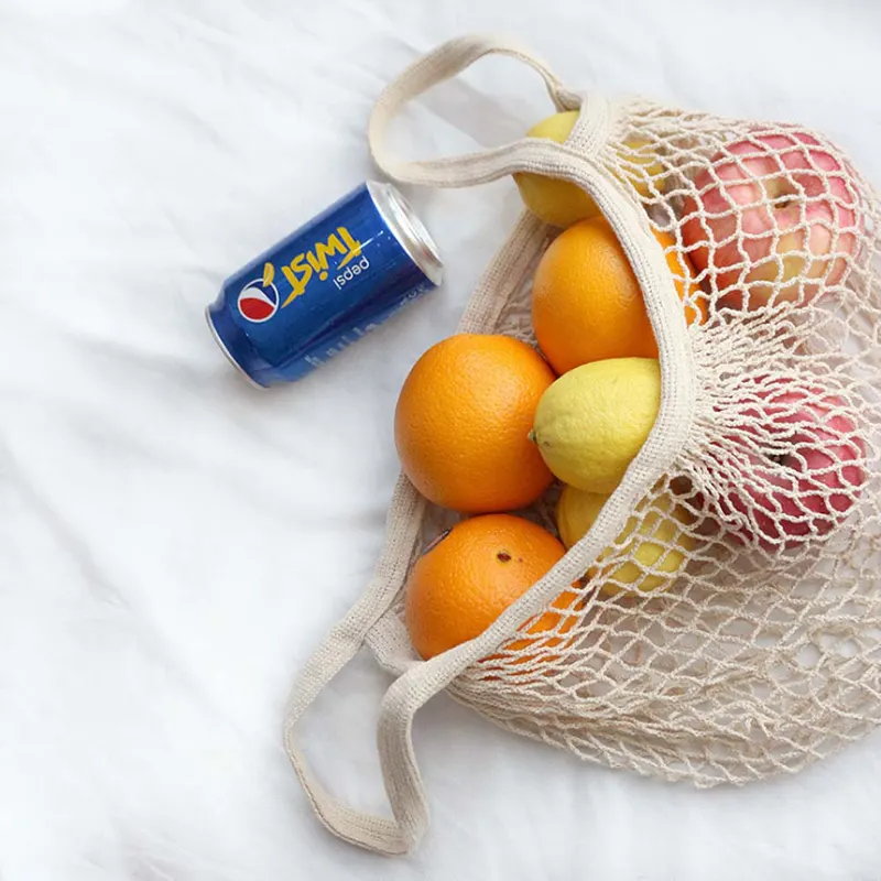 Портативные многоразовые продуктовые сумки, моющаяся хлопковая Сетчатая Сумка-тоут для фруктов и овощей с длинной ручкой