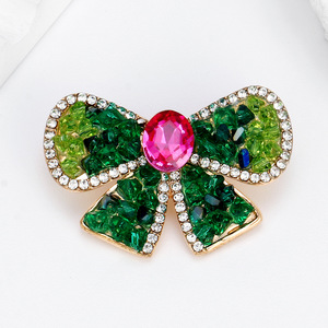 High-end <strong>Emerald</strong> Wedding Plated Alloy Crystal <strong>Beads</strong> Bow Brooch Pin-Exquisite Jewelry Gift for Clothes &amp; Scarf Accessories - Product Image 2