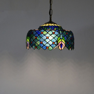Tiffany pavone verde luci a sospensione in vetro colorato sfarfallio occhi azzurri lampada a sospensione per sala da pranzo Tiffany lampadario - Product Image 1