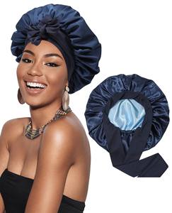 Bonnet de nuit en satin double couche personnalisé avec logo, bonnet de sommeil pour soins capillaires, bonnet en satin pour femme avec nœud - Product Image 5