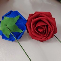 Rose artificielle en mousse de 8 cm, pas chère, avec feuilles et tige, fleurs artificielles, roses au toucher réel pour la décoration de mariage