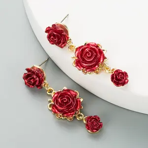 Boucles d'oreilles Vintage en cristal et Rose avec motif Floral, style romain, personnalisé, élégantes, en forme de goutte