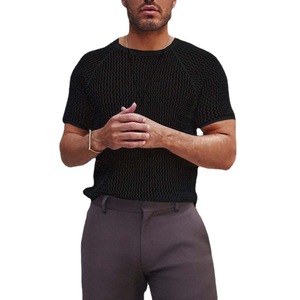 Camiseta de Punto Calado para Hombre, Manga Corta, Cuello Redondo, Color Sólido Blanco y Negro, Ropa Casual de Verano, Moda Juvenil, Tallas MLXLXXL - Product Image 5