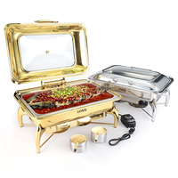 Chauffe-plat rectangulaire doré 10L, équipement de réchauffement des aliments pour buffet, chauffe-plat en acier inoxydable chauffé à l'alcool
