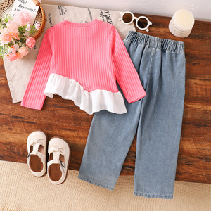 Ensemble deux pièces best-seller : pull en coton style hip-hop européen et américain à manches longues avec surpiqûres et dentelle + pantalon en jean à effet <span class=keywords><strong>barbe</strong></span> - Product Image 2