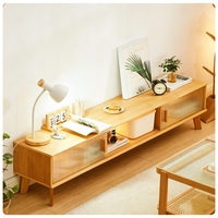 Meuble TV en bambou massif, console multimédia moderne avec portes coulissantes en verre, mobilier de salon pour la maison, vente en gros d'usine