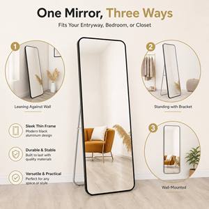 Bedroom Full Length <strong>Floor</strong> <strong>Mirror</strong> Hanging or Leaning Against Wall, Aluminum Alloy Framed Full Body Dressing <strong>Mirror</strong> with <strong>Stand</strong> - Product Image 2
