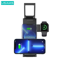 USAMS – chargeur sans fil 3 en 1, pliable, chargeur rapide sans fil 15w avec lampe pour téléphone, écouteurs et montre