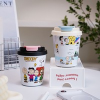 Gobelet isotherme portable réutilisable en acier inoxydable 316 de 250 ml avec impression personnage Snoopy et couvercle à paille rabattable