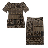 Robe tribale polynésienne traditionnelle dorée et noire à motif Tapa, style samoan, pour femme, avec haut et jupe à épaules dénudées – Meilleures ventes