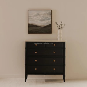 Moderne Hochwertige Holz-<span class=keywords><strong>Kommode</strong></span> mit 5 Schubladen Antik Schwarze Eiche Holzkommoden mit Marmorplatte Schlafzimmer-Set Möbel - Product Image 3
