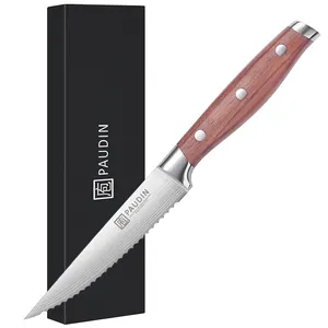 S5 Ultra Sharp 4.5 Inch 4PCS Chefs Knife 5cr15Mov Steel Wave Pattern Blade Rosewood Handle OEM Kitchen Knife Steak Knives Set