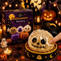 Vente en gros : Boîte mystère d'Halloween avec jouet Squishy (citrouille, œil, fantôme) à paillettes, anti-stress, cadeau de fête
