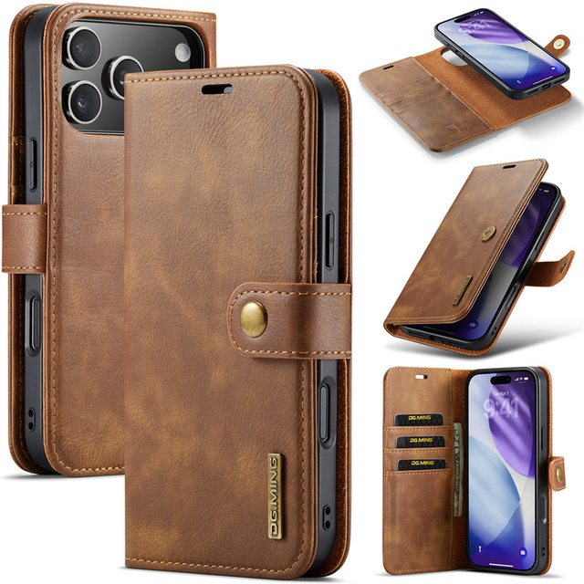 Detachable Powerful Magnetic Wallet Phone Case for iPhone Xr 11 12 13 14 15 16 18 Pro Max 17 Air Card Slot Flip PU Leather Cover