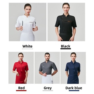 FUYI Vente en gros <span class=keywords><strong>de</strong></span> vêtements <span class=keywords><strong>de</strong></span> cuisine en coton bon marché, style à manches courtes, adapté aux hommes et aux femmes, <span class=keywords><strong>veste</strong></span> <span class=keywords><strong>de</strong></span> chef <span class=keywords><strong>de</strong></span> cuisine - Product Image 4