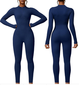 Body Sportivo e <span class=keywords><strong>Tuta</strong></span> da Donna Senza Cuciture Intera da Yoga <span class=keywords><strong>con</strong></span> Maniche Lunghe e Cerniera <span class=keywords><strong>in</strong></span> <span class=keywords><strong>Vita</strong></span> Pantaloni Aderenti Snellenti - Product Image 4