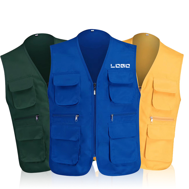 Factory Wholesale Custom Zipper Washed Breathable Eco-Friendly Utility Fishing Hiking Multi Pocket Plus Size Men's Work Vest