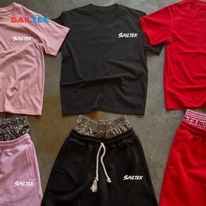 T-shirt décontracté en coton noir à manches courtes de haute qualité pour homme, personnalisable, et ensemble short double taille imprimé guépard pour l'été - Product Image 2