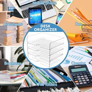 Plastic Paper Organizer 4-Tier Clear Office &amp; School Use <strong>Stackable</strong> 33x25x28cm PET <strong>Desk</strong> File <strong>Tray</strong> - Product Image 5