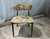 Chaise de salle à manger en tissu imprimé floral vintage, dossier ovale à pieds fins en bois massif, chaise d'appoint pour la maison et le restaurant
