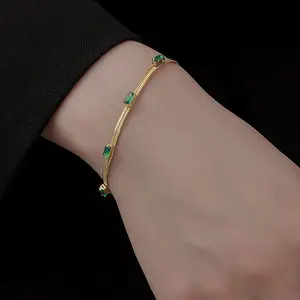 Pulsera de circón verde personalizada para mujer, pulsera de entrada de oro de 18k, titanio, acero, hueso de serpiente, 2022