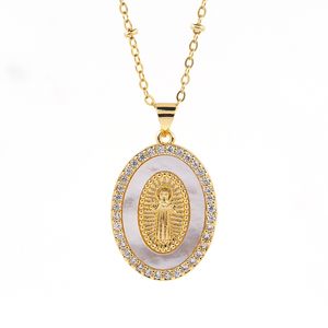 Dini inci kabuk kolye Oval cadı/İsa madalya kolye altın kaplama uzun zincir katolik takı hediyeler için dua nimet - Product Image 4