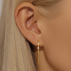 <b>Hoop</b> <b>Earrings</b> Classic Daily Wear 18K Gold Plated 925 Long Tassel <b>Earrings</b> - Product Image 3
