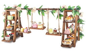 Plateau de service en bois écologique à 3 niveaux, ensemble de présentoir à dessert à double couche, étagère en bois massif pour plateaux de rangement - Product Image 2