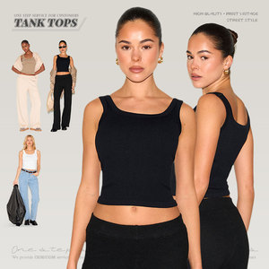 Vente en gros de hauts courts pour femmes de haute qualité, personnalisés, décontractés, noirs, couleur unie, logo personnalisé, tricot côtelé, débardeur <span class=keywords><strong>sans</strong></span> manches pour femmes - Product Image 1
