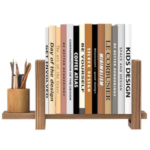 Solid Wood Bookshelf Office Desktop Organizer 42x15x20cm Rectangle Standing Type Book Storage Rack Wooden <b>Bookends</b> - Product Image 2