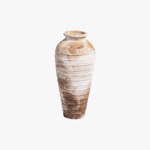 Vase de sol rustique en terre cuite rayé, un grand vase en argile blanche avec un design rayé antique méditerranéen, pour la décoration intérieure - Product Image 1